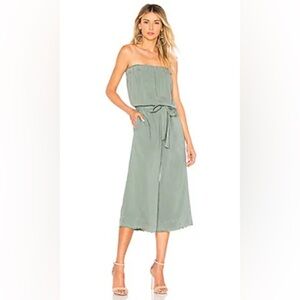 Women’s Bella Dahl Strapless Frayed Details Green Jumpsuit Elastic Waist XS